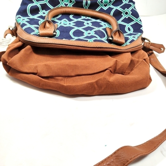 Croft & Barrow - Navy & Teal Patterned Satchel Crossbody Bag with Tan Faux Leath - Picture 6 of 7